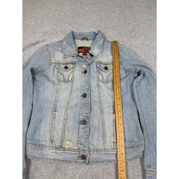 Y2K Hollister Junior Womens Size L Distressed Denim Jacket HCO Surf - Picture 7 of 10
